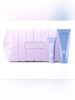 Tatcha Lavender Travel Pouch with Dewy Skin Cream & The Rice Wash $45 NIB
